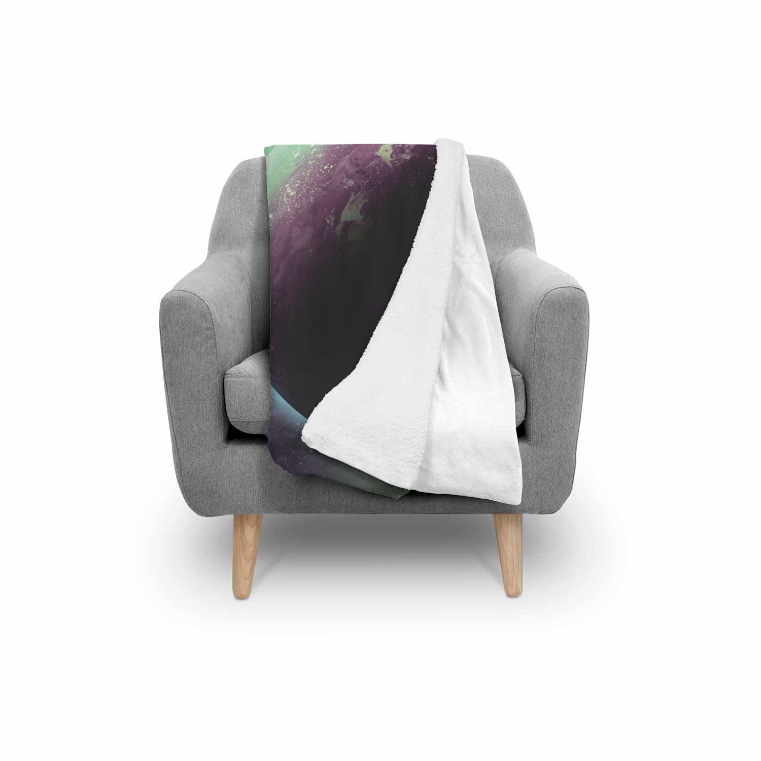 Green Galaxy Space Moon Earth Print Throw Blanket-grizzshop