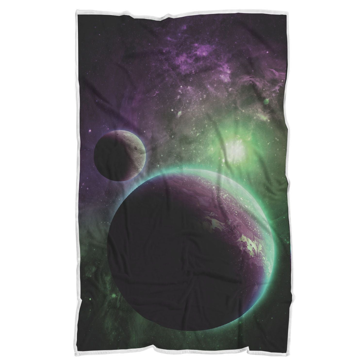 Green Galaxy Space Moon Earth Print Throw Blanket-grizzshop