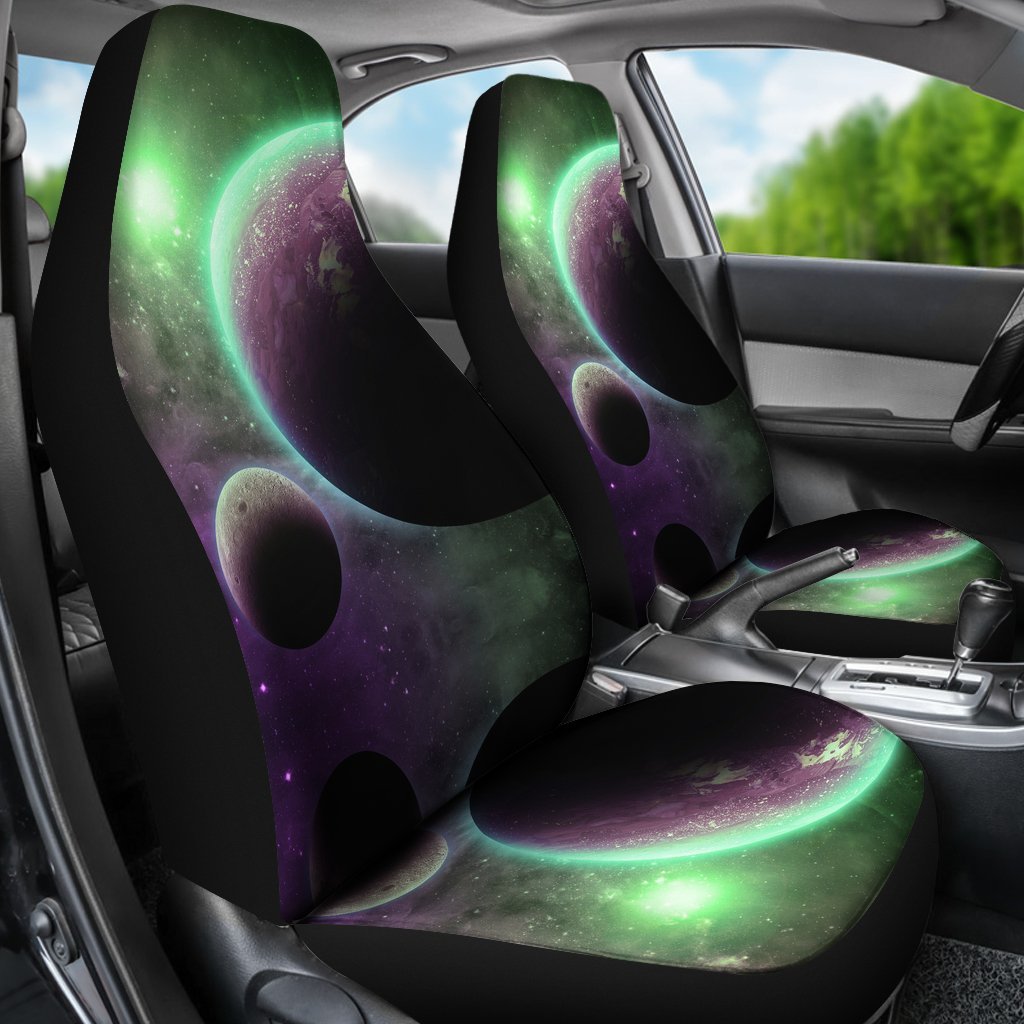 Green Galaxy Space Moon Earth Print Universal Fit Car Seat Cover-grizzshop