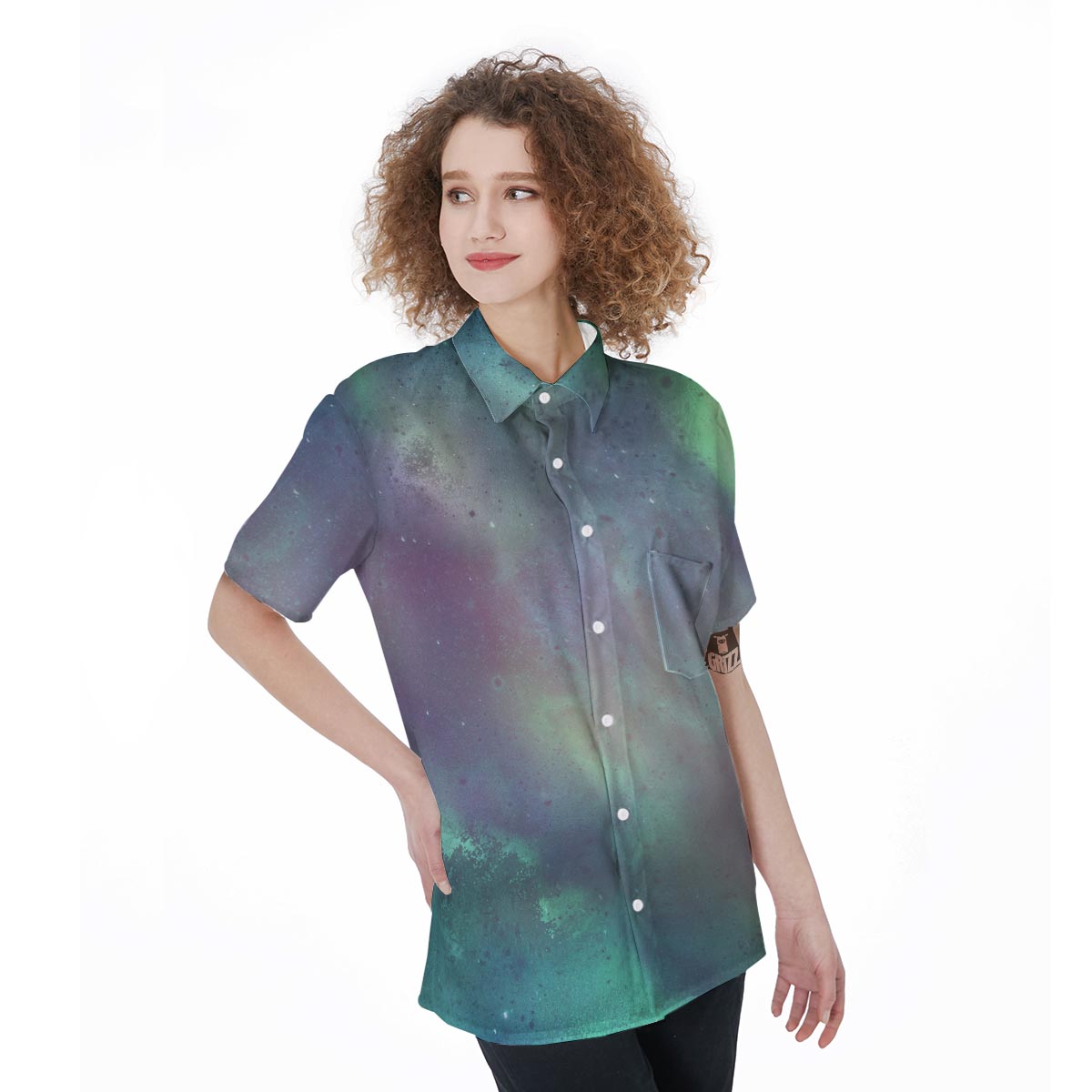 Green Galaxy Space Women's Short Sleeve Shirts-grizzshop