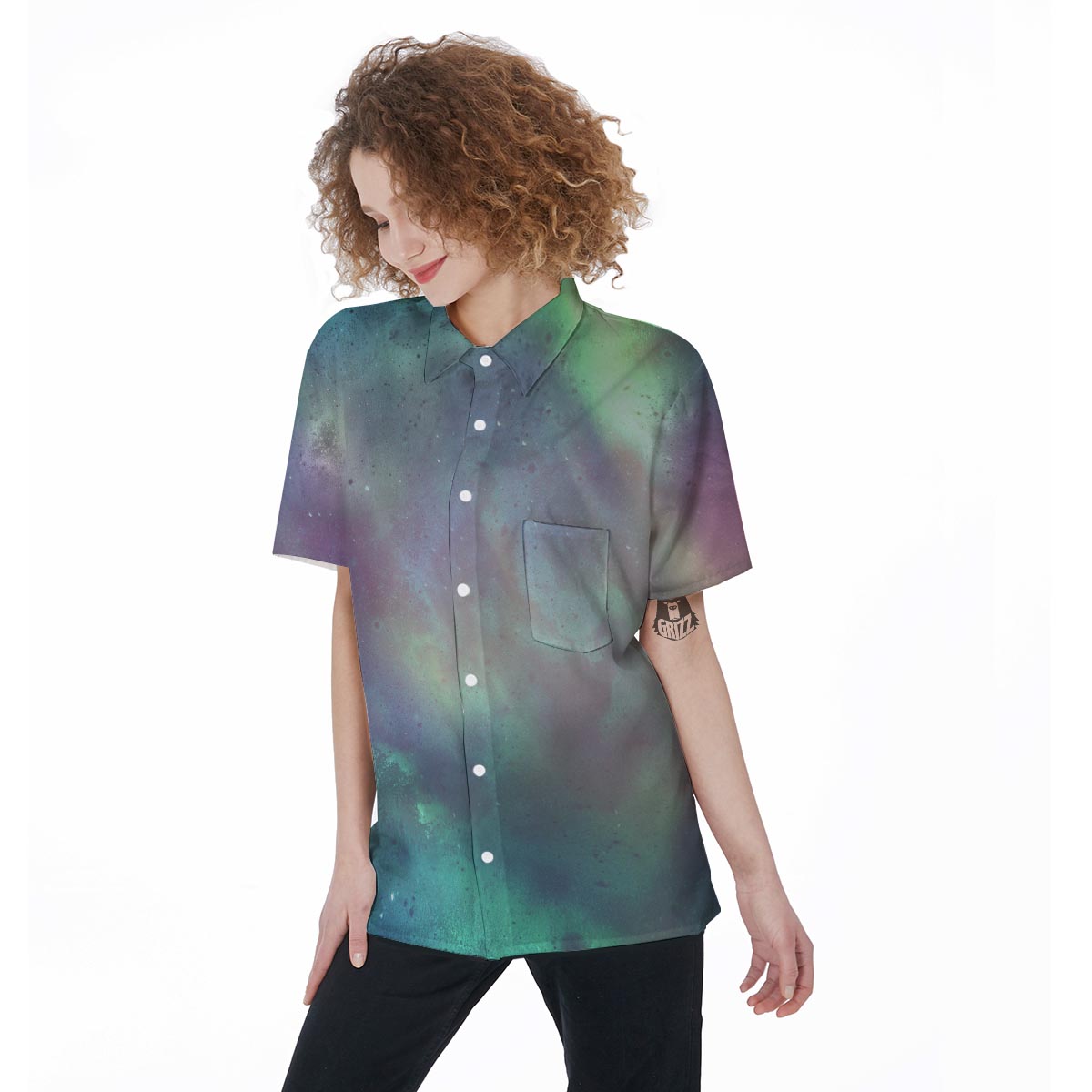 Green Galaxy Space Women's Short Sleeve Shirts-grizzshop
