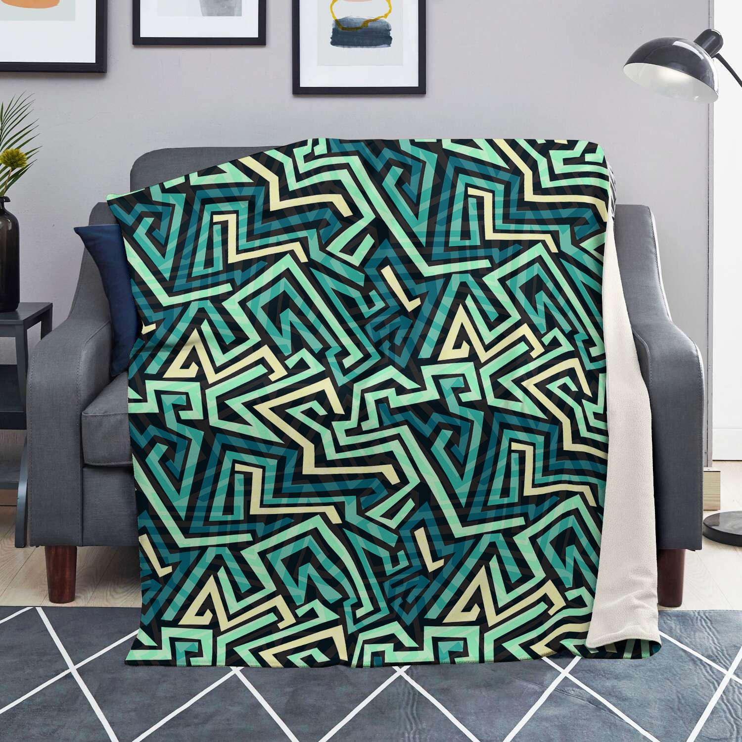 Green Geometric Abstract Blanket-grizzshop