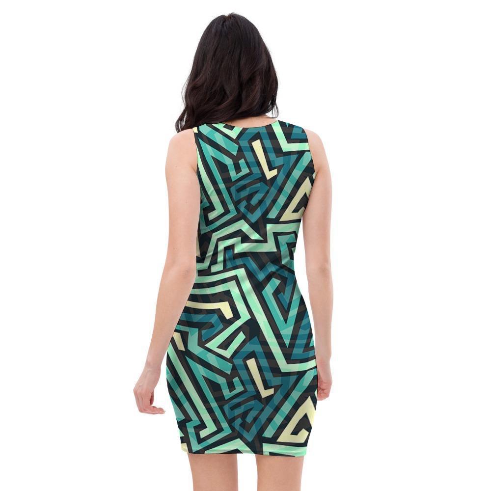 Green Geometric Abstract Bodycon Dress-grizzshop