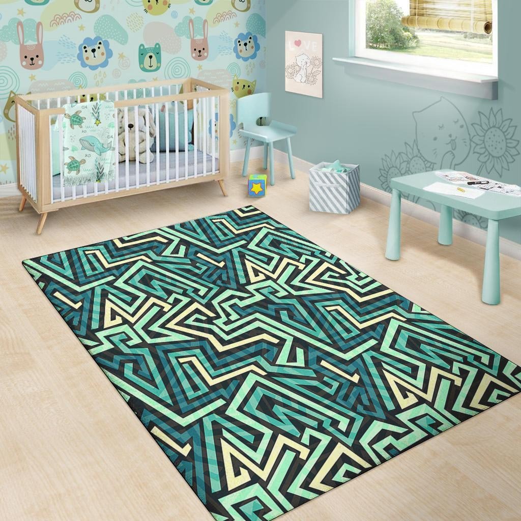 Green Geometric Abstract Floor Mat-grizzshop