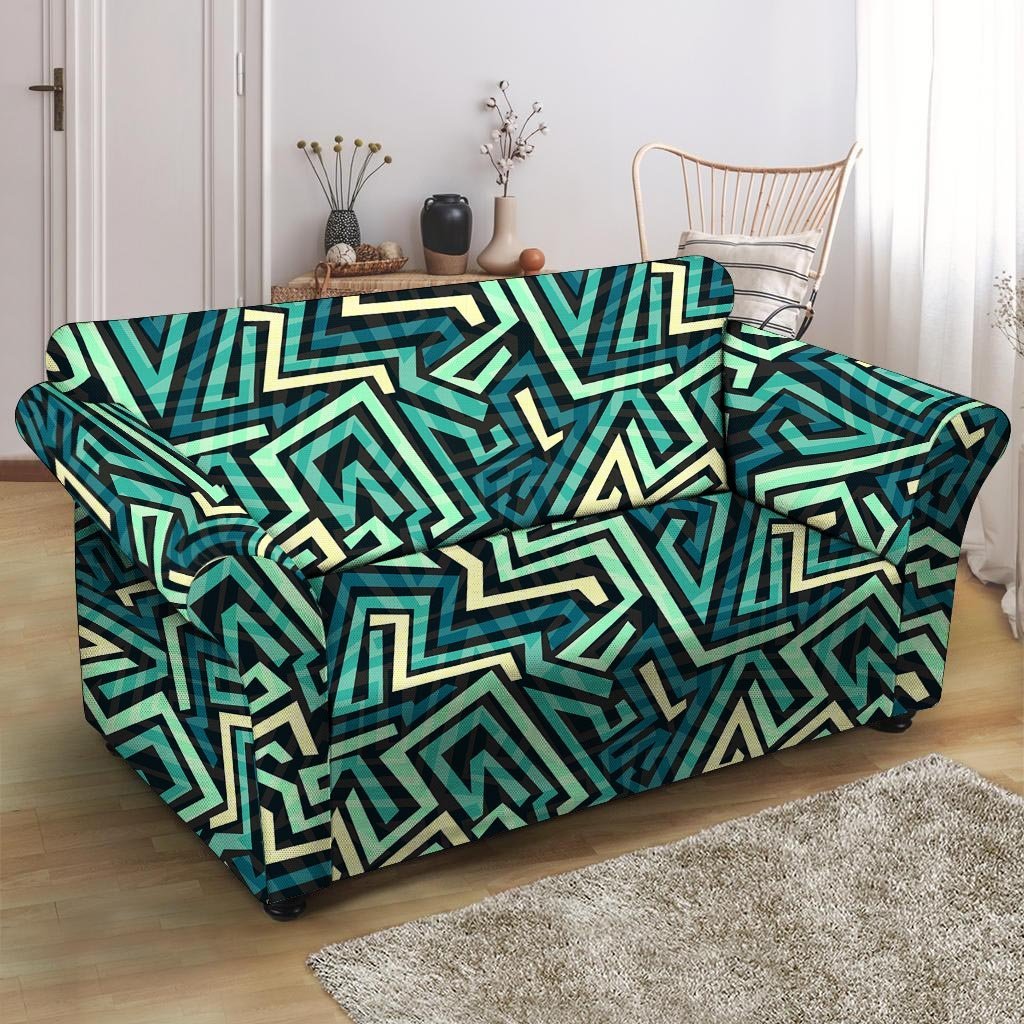 Green Geometric Abstract Loveseat Cover-grizzshop