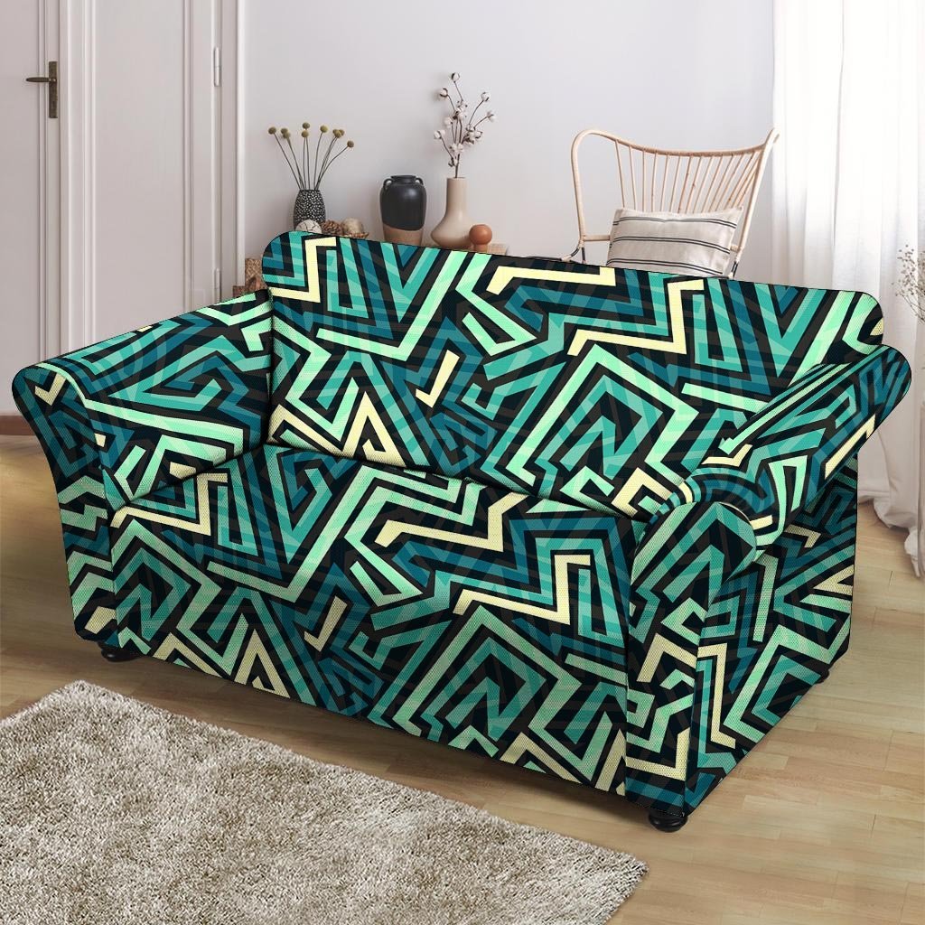 Green Geometric Abstract Loveseat Cover-grizzshop