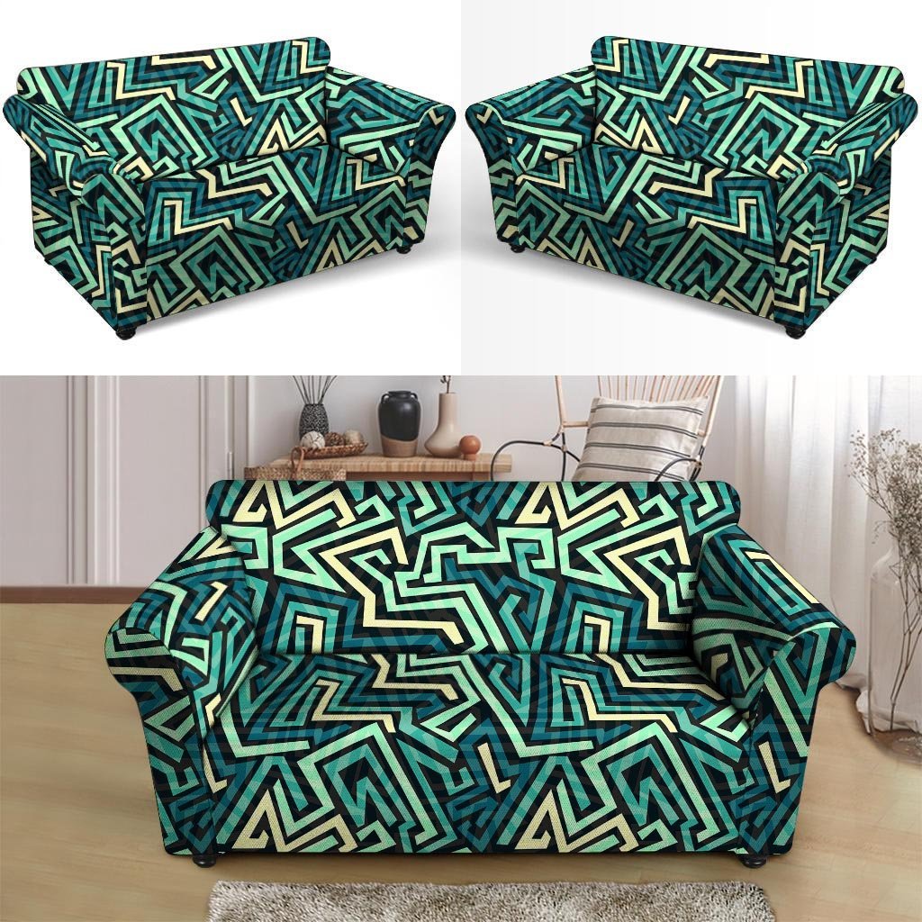 Green Geometric Abstract Loveseat Cover-grizzshop