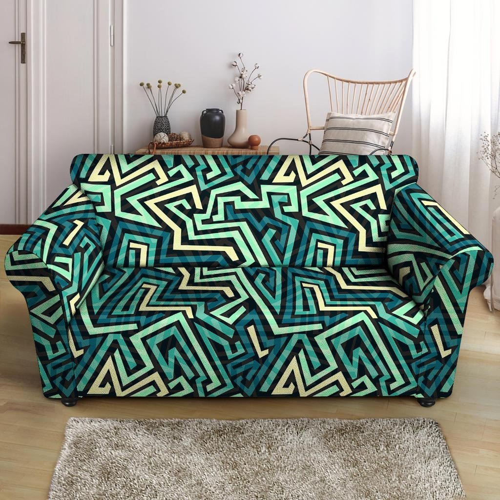 Green Geometric Abstract Loveseat Cover-grizzshop