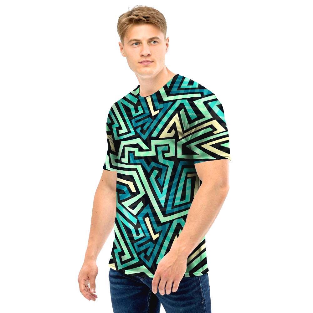 Green Geometric Abstract Men T Shirt-grizzshop