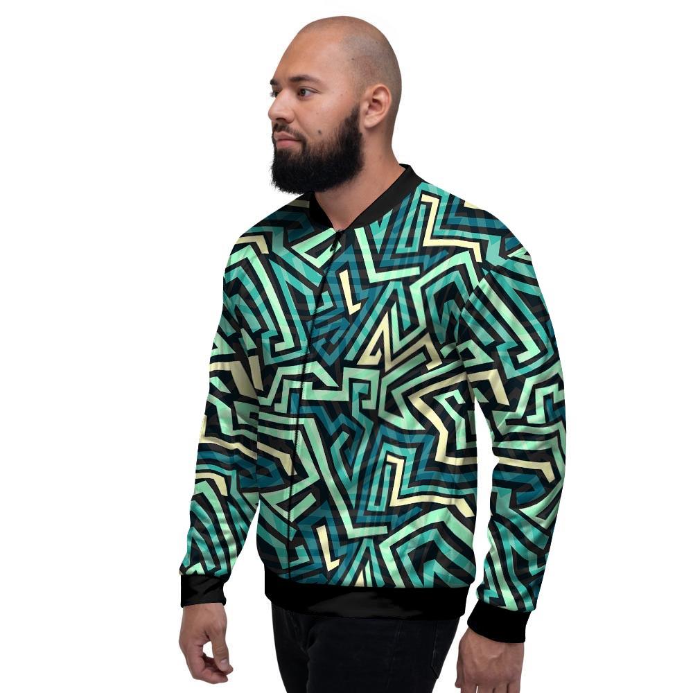 Green Geometric Abstract Men's Bomber Jacket-grizzshop