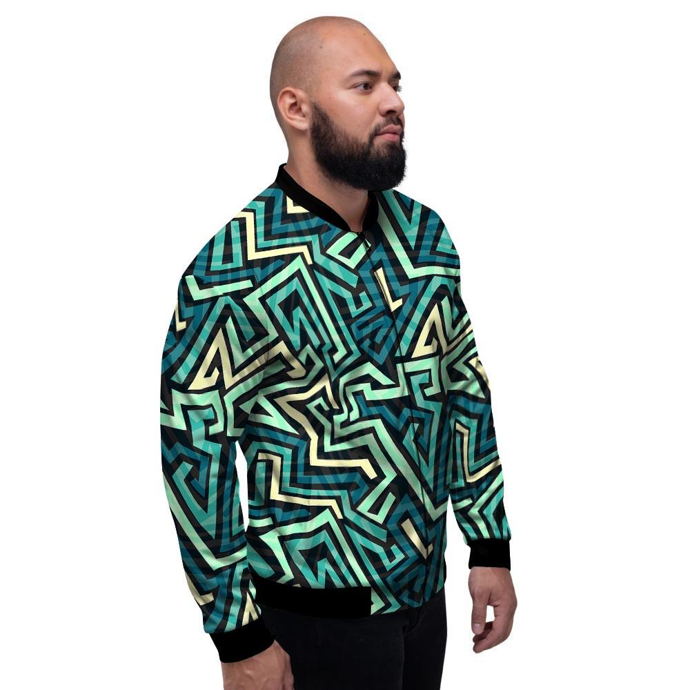 Green Geometric Abstract Men's Bomber Jacket-grizzshop