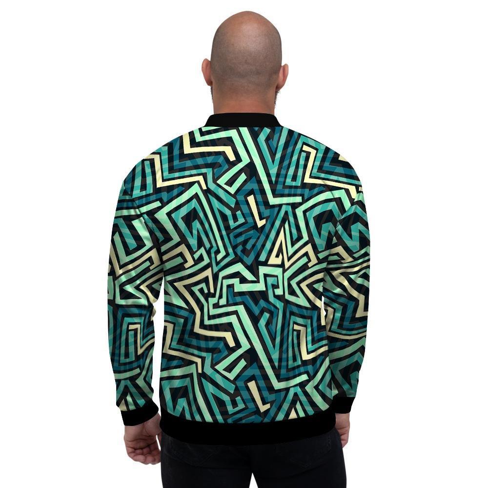 Green Geometric Abstract Men's Bomber Jacket-grizzshop