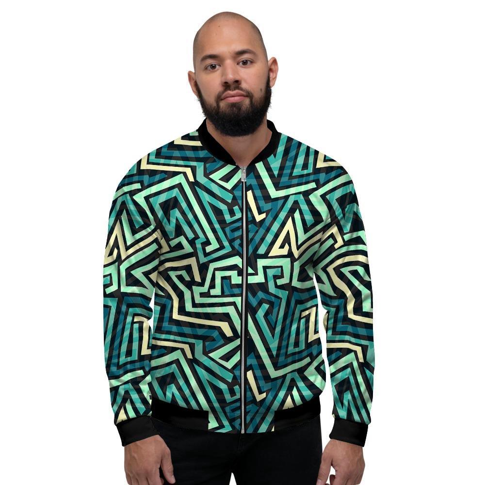 Green Geometric Abstract Men's Bomber Jacket-grizzshop