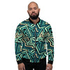 Green Geometric Abstract Men's Bomber Jacket-grizzshop