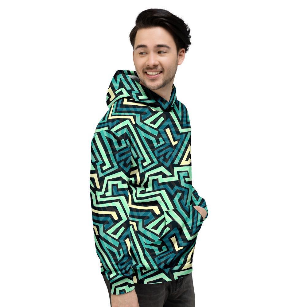 Green Geometric Abstract Men's Hoodie-grizzshop