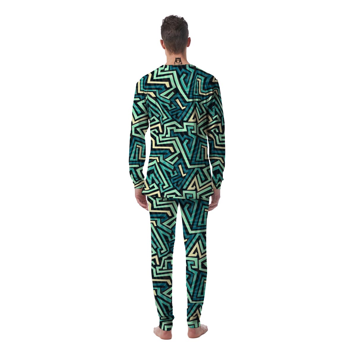 Green Geometric Abstract Men's Pajamas-grizzshop