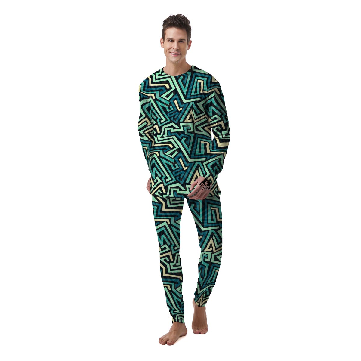 Green Geometric Abstract Men's Pajamas-grizzshop