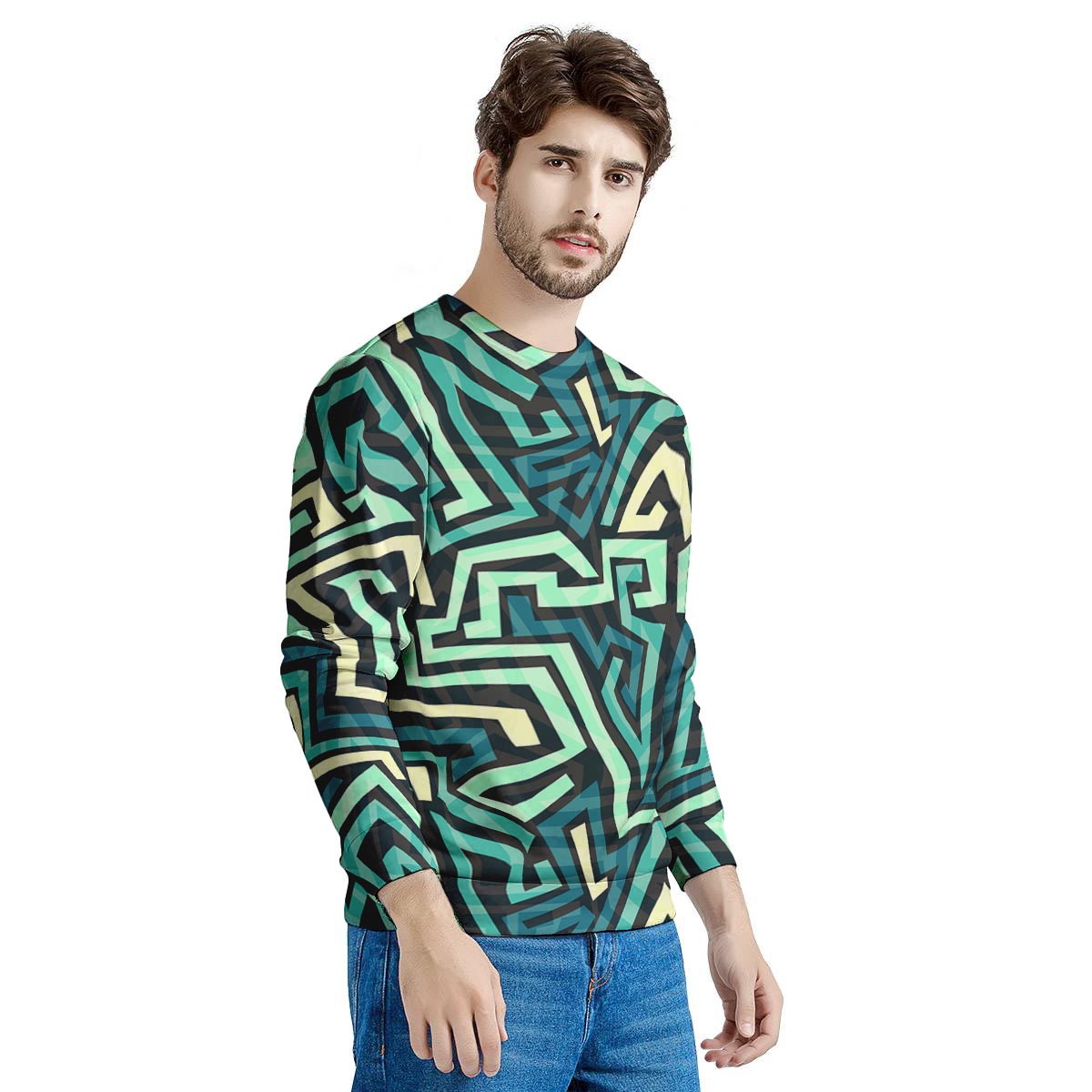 Green Geometric Abstract Men's Sweatshirt-grizzshop