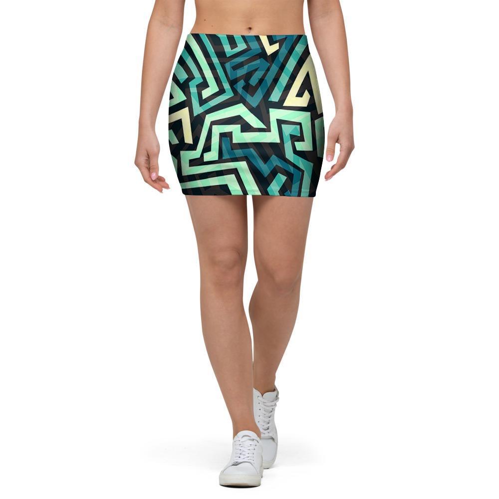 Green Geometric Abstract Mini Skirt-grizzshop