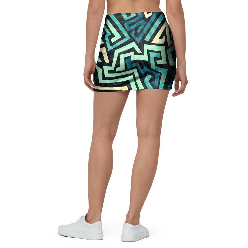 Green Geometric Abstract Mini Skirt-grizzshop
