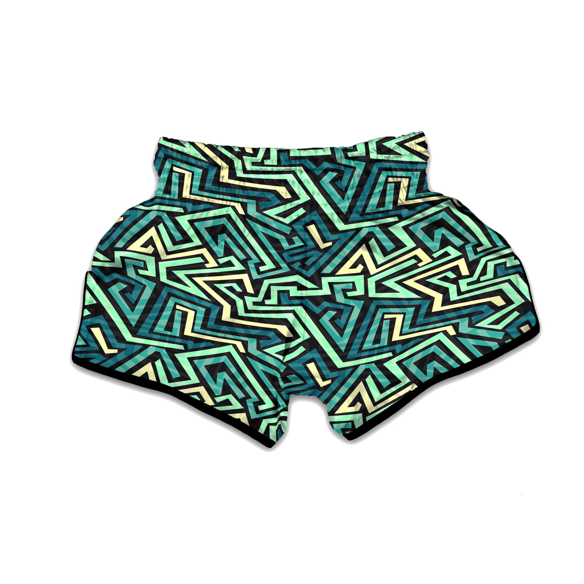 Green Geometric Abstract Muay Thai Boxing Shorts-grizzshop