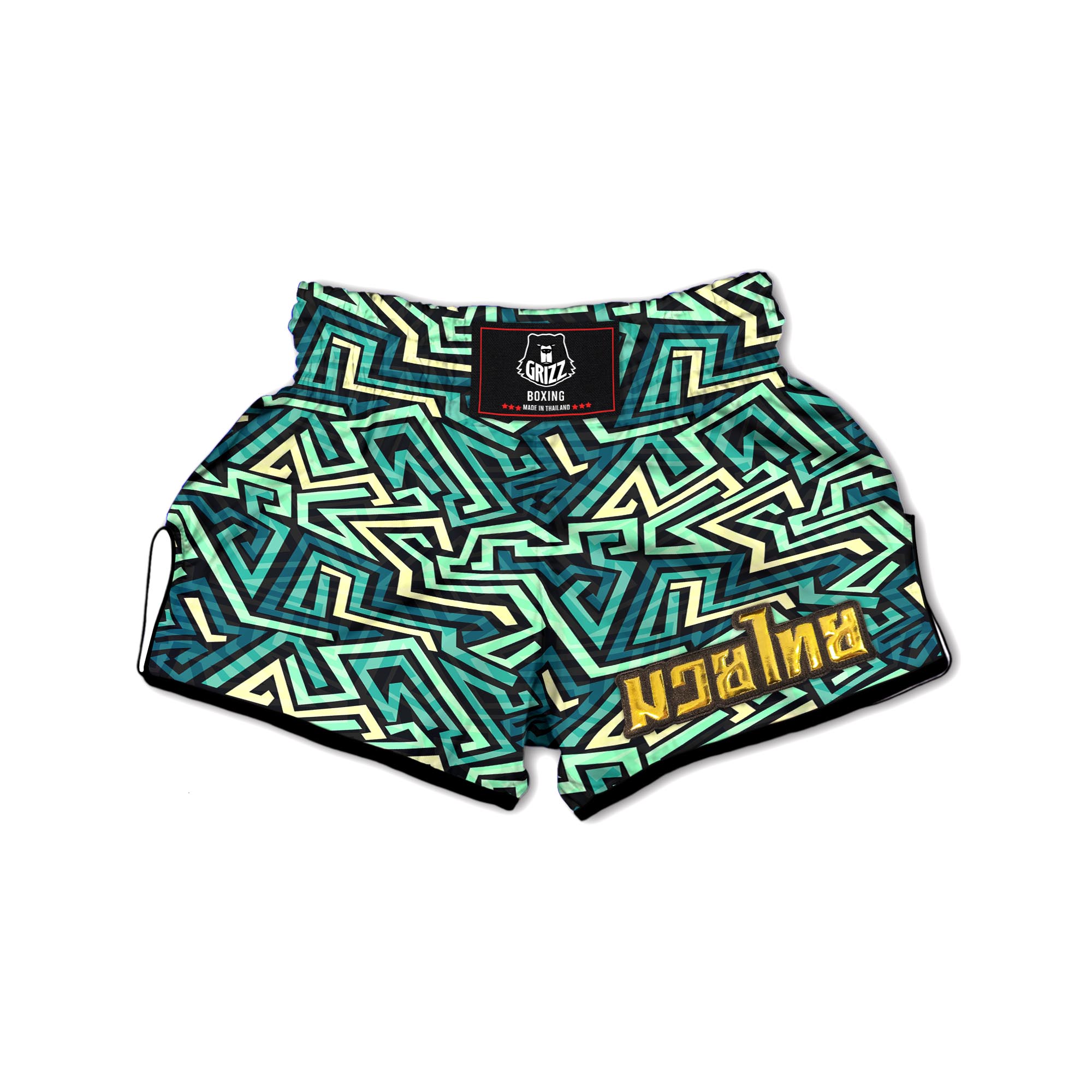 Green Geometric Abstract Muay Thai Boxing Shorts-grizzshop