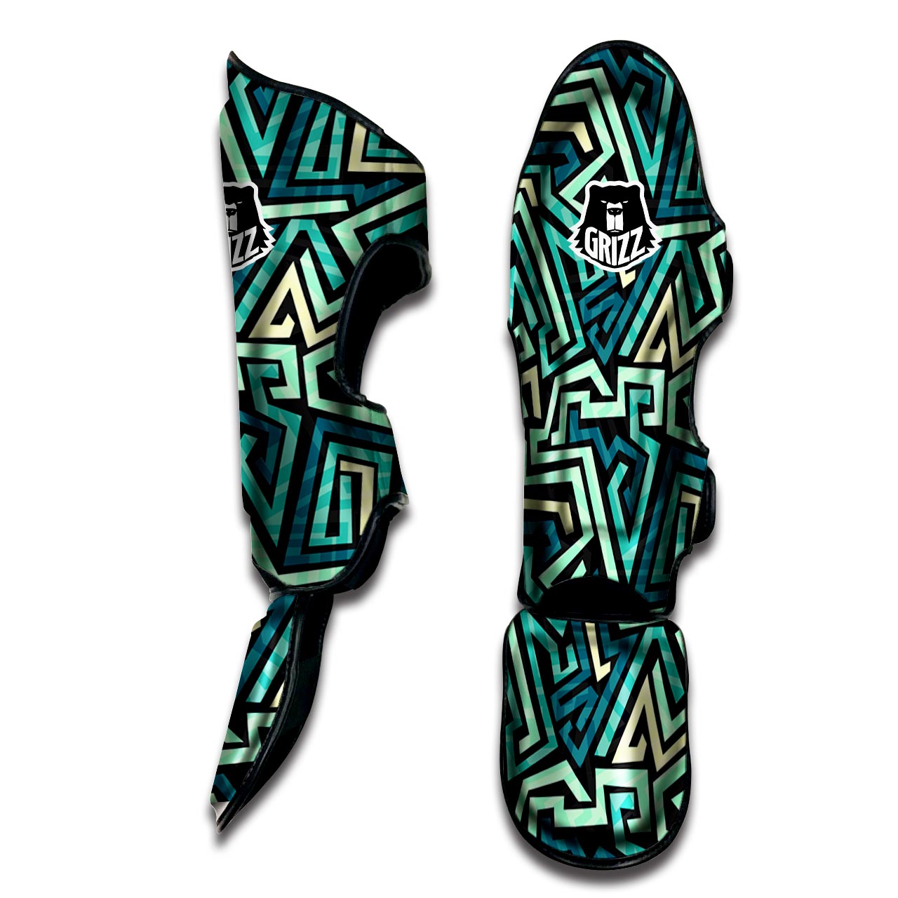 Green Geometric Abstract Muay Thai Shin Guard-grizzshop