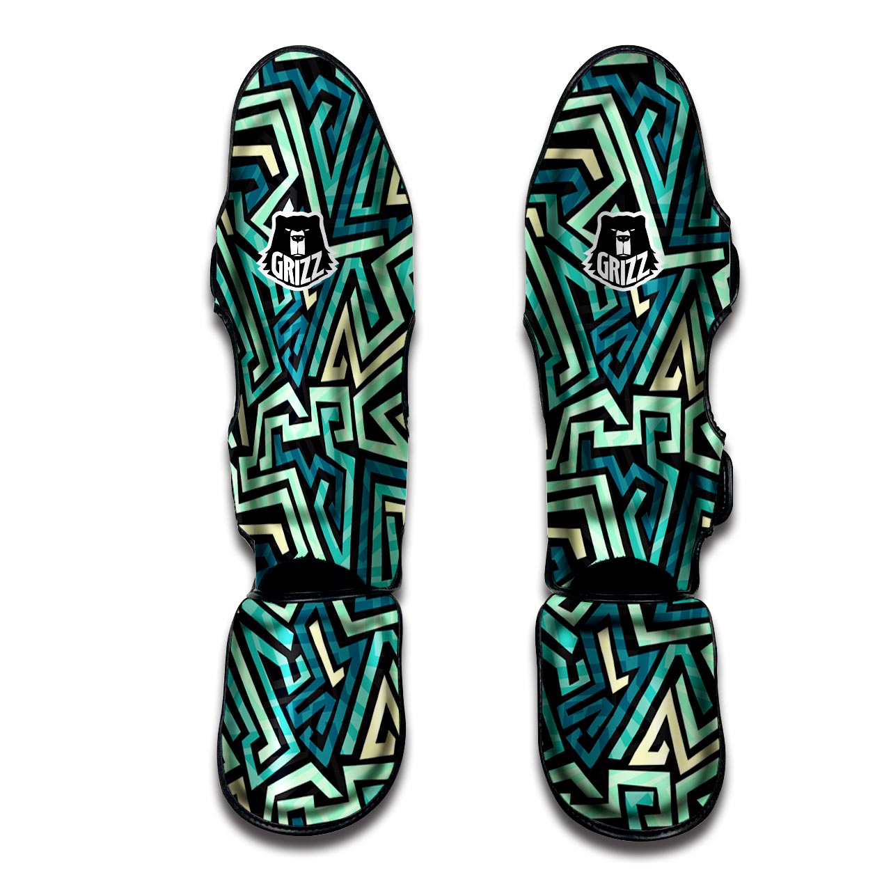 Green Geometric Abstract Muay Thai Shin Guard-grizzshop