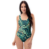 Green Geometric Abstract One Piece Swimsuite-grizzshop