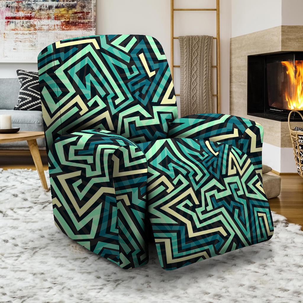 Green Geometric Abstract Recliner Cover-grizzshop