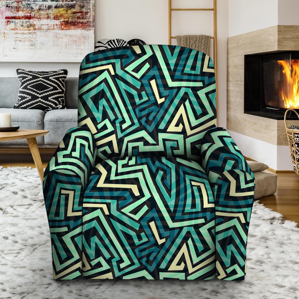 Green Geometric Abstract Recliner Cover-grizzshop