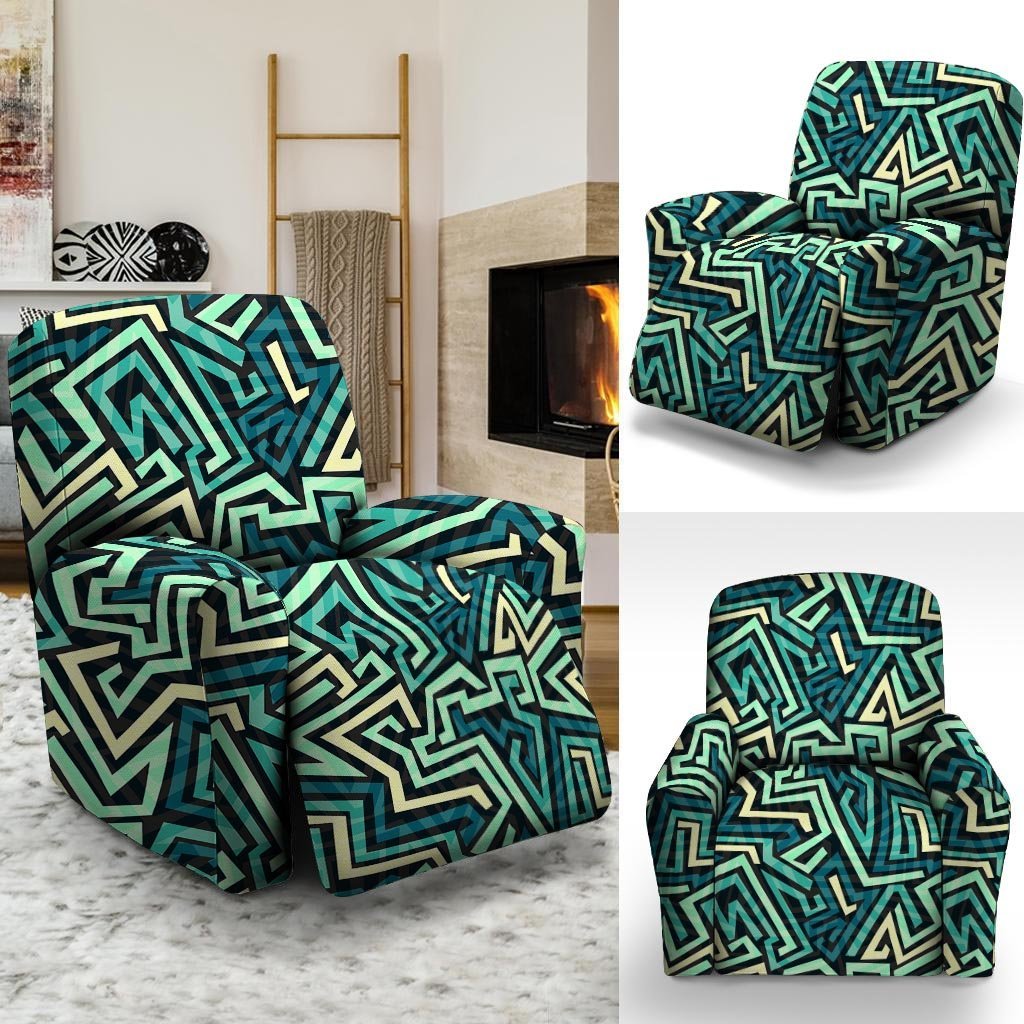 Green Geometric Abstract Recliner Cover-grizzshop