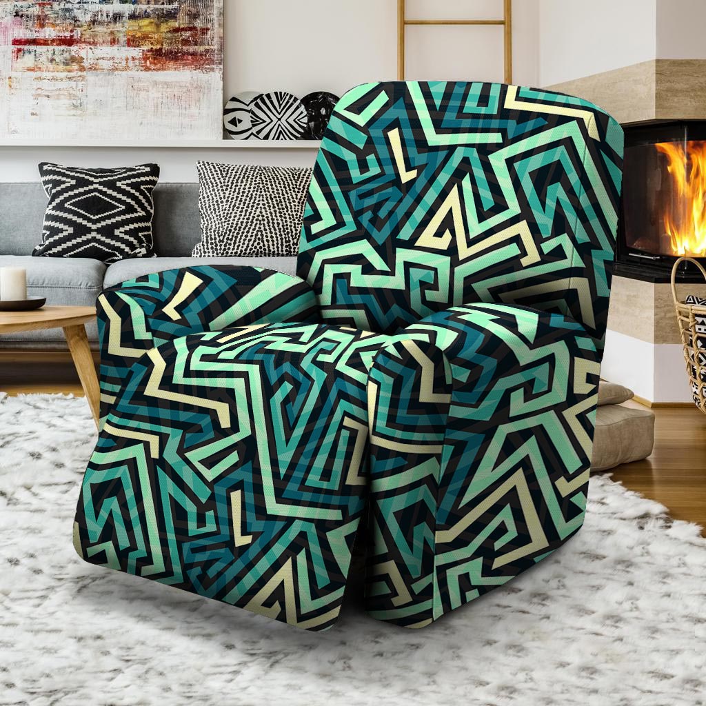 Green Geometric Abstract Recliner Cover-grizzshop