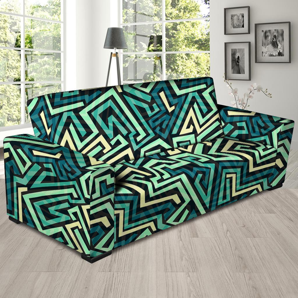 Green Geometric Abstract Sofa Cover-grizzshop