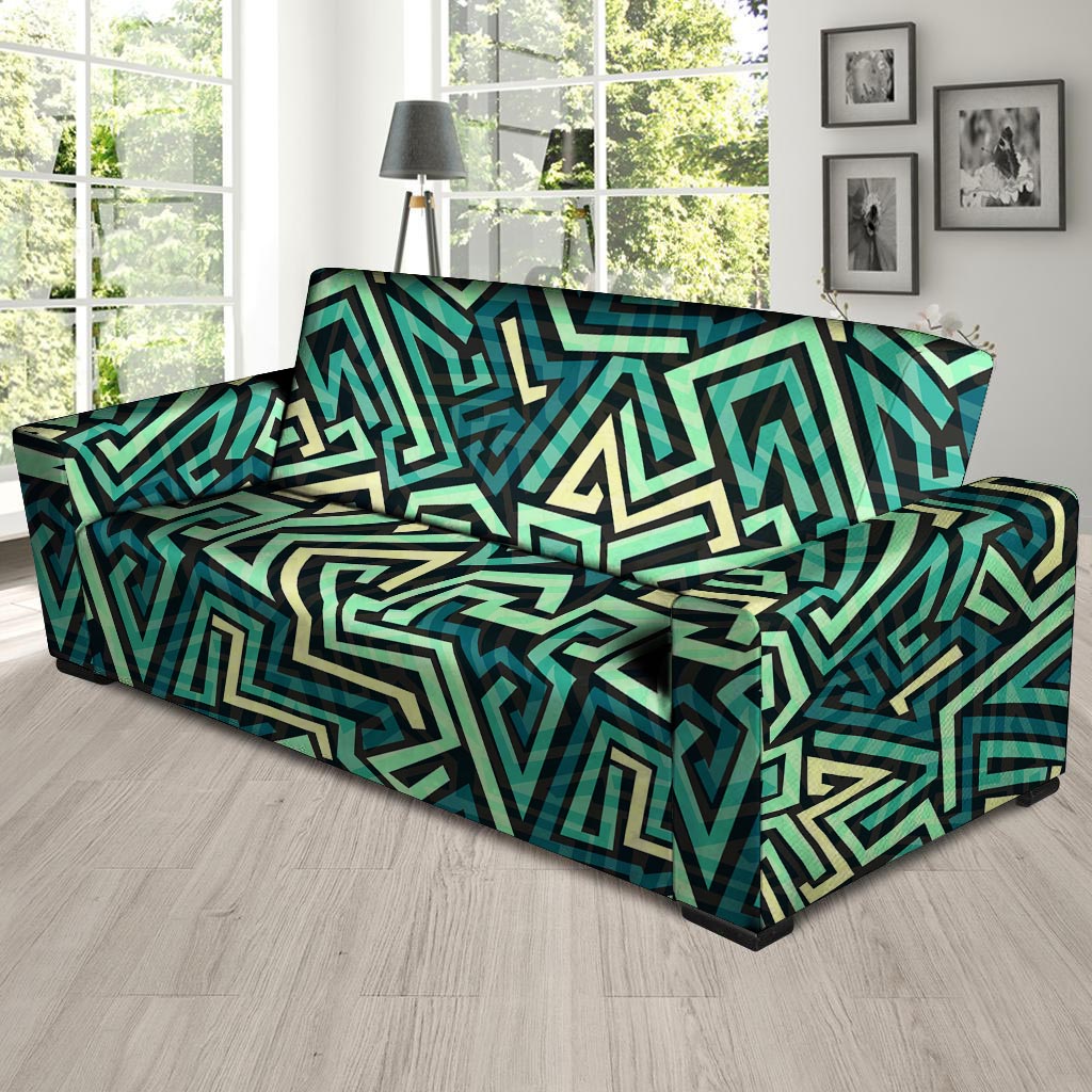 Green Geometric Abstract Sofa Cover-grizzshop