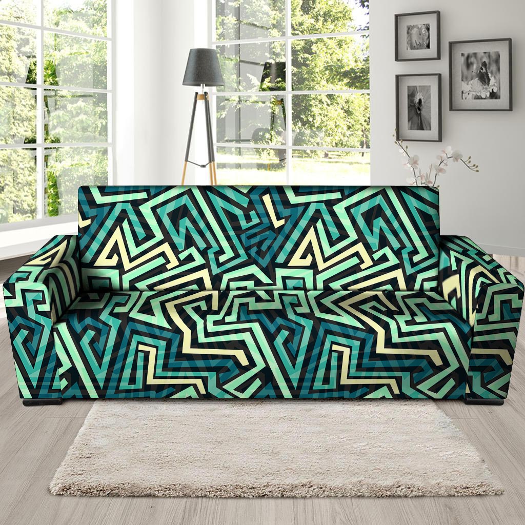 Green Geometric Abstract Sofa Cover-grizzshop