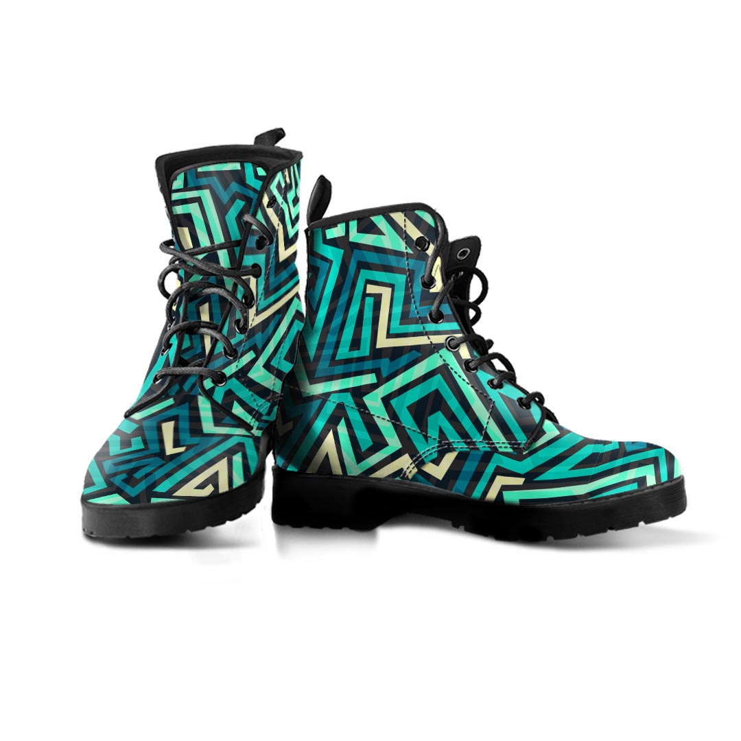 Green Geometric Abstract Women's Boots-grizzshop