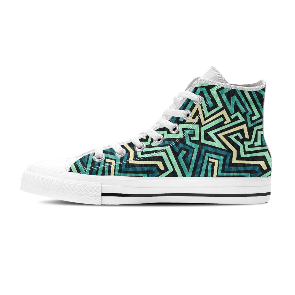 Green Geometric Abstract Women's High Top Shoes-grizzshop