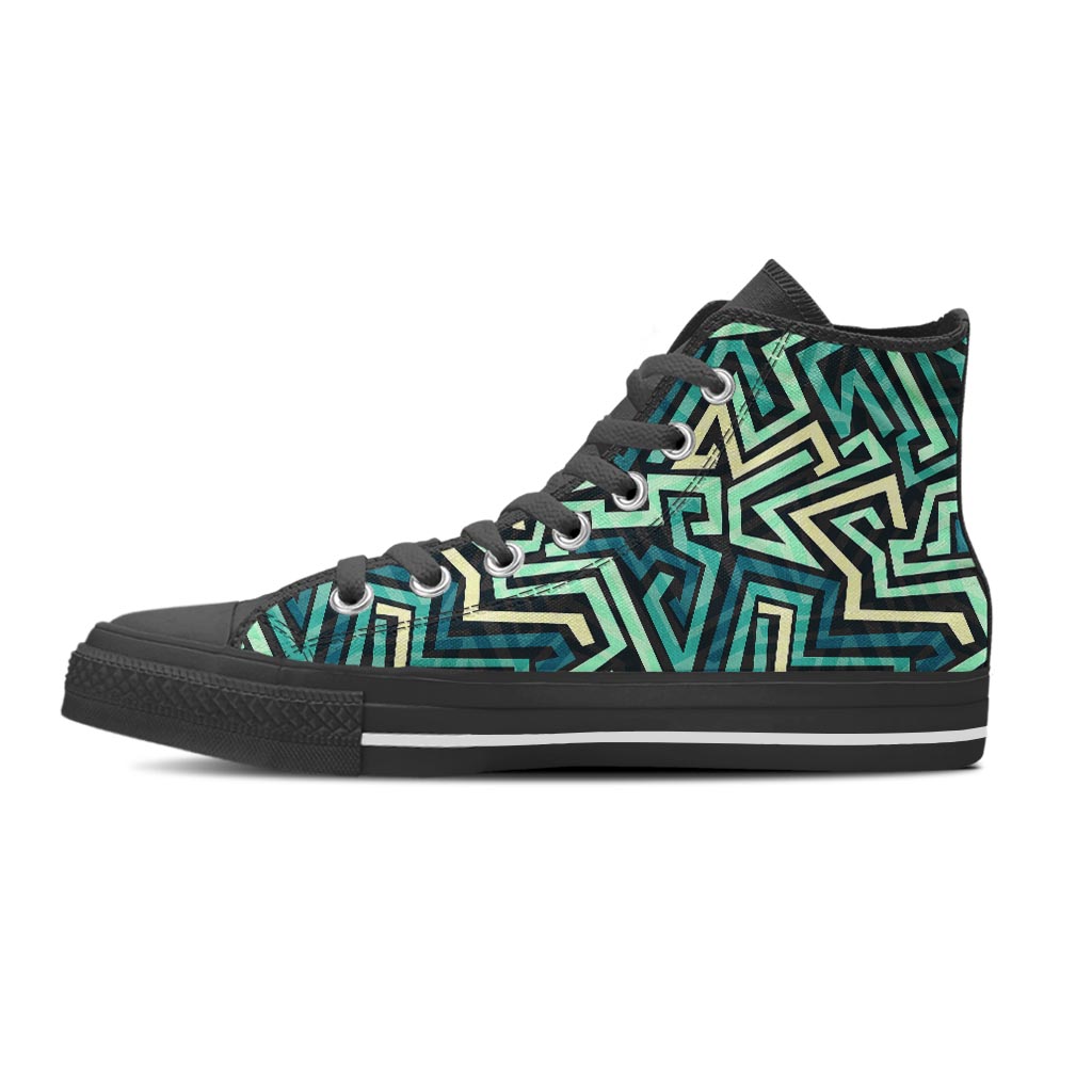 Green Geometric Abstract Women's High Top Shoes-grizzshop