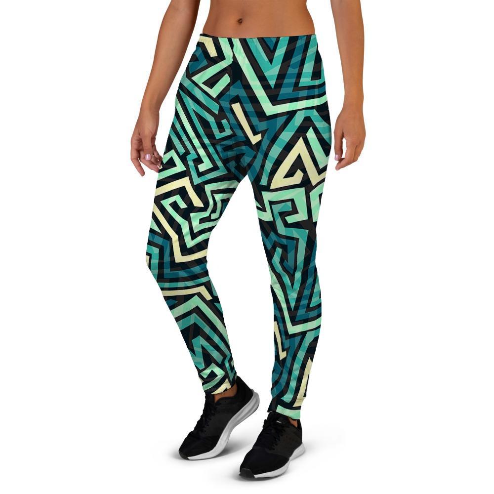 Green Geometric Abstract Women's Joggers-grizzshop