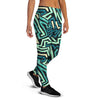 Green Geometric Abstract Women's Joggers-grizzshop