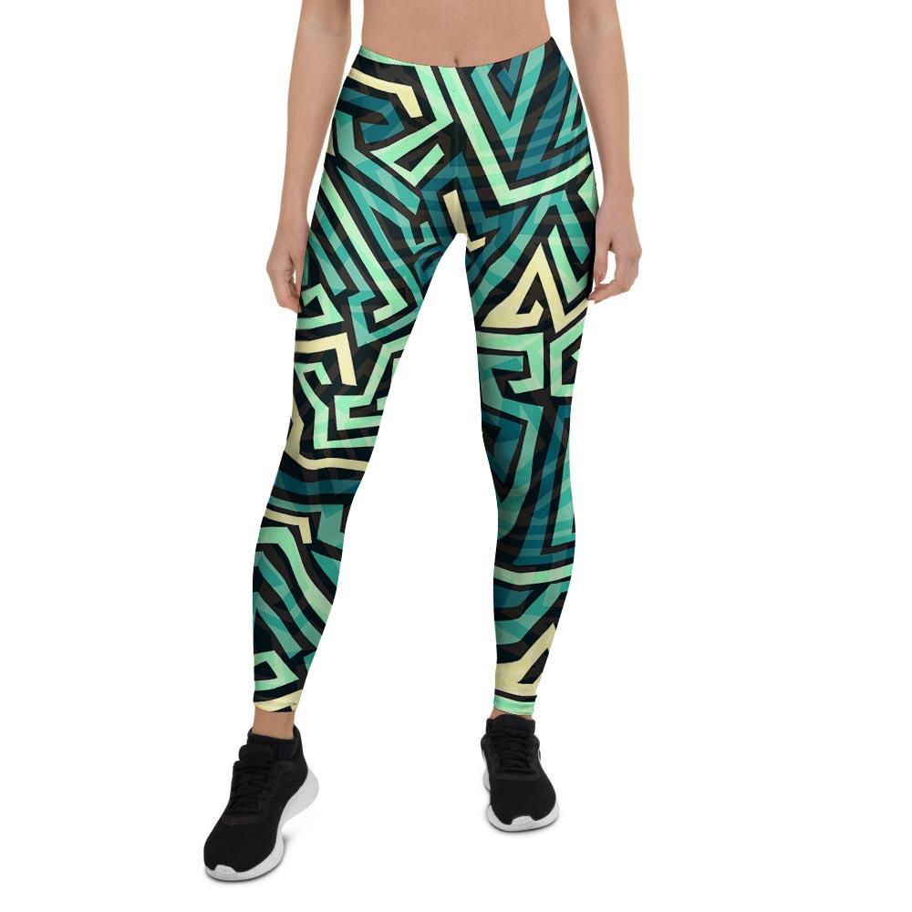 Green Geometric Abstract Women's Leggings-grizzshop