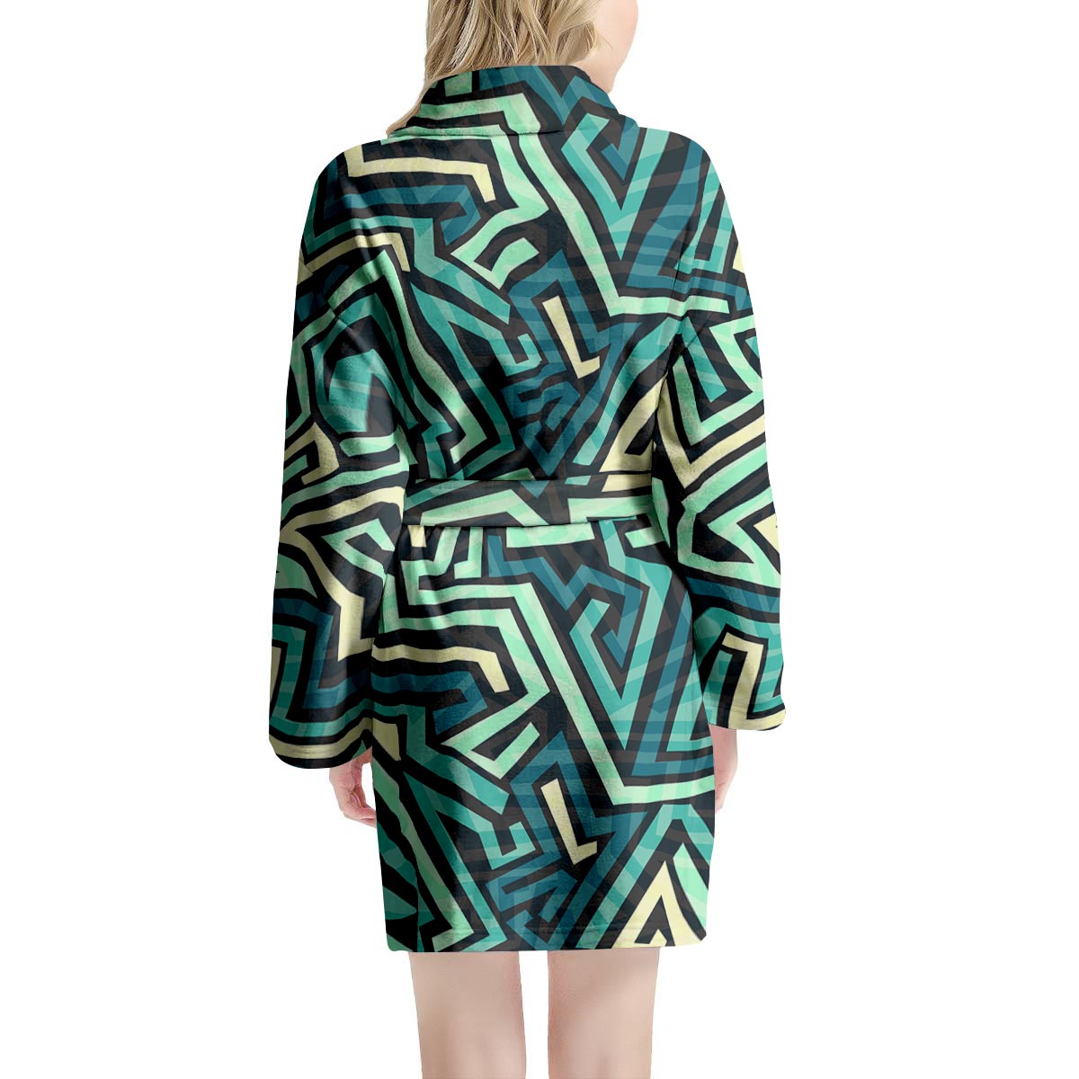 Green Geometric Abstract Women's Robe-grizzshop