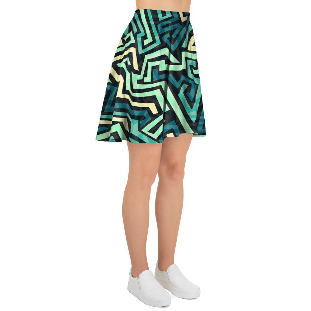 Green Geometric Abstract Women's Skirt-grizzshop