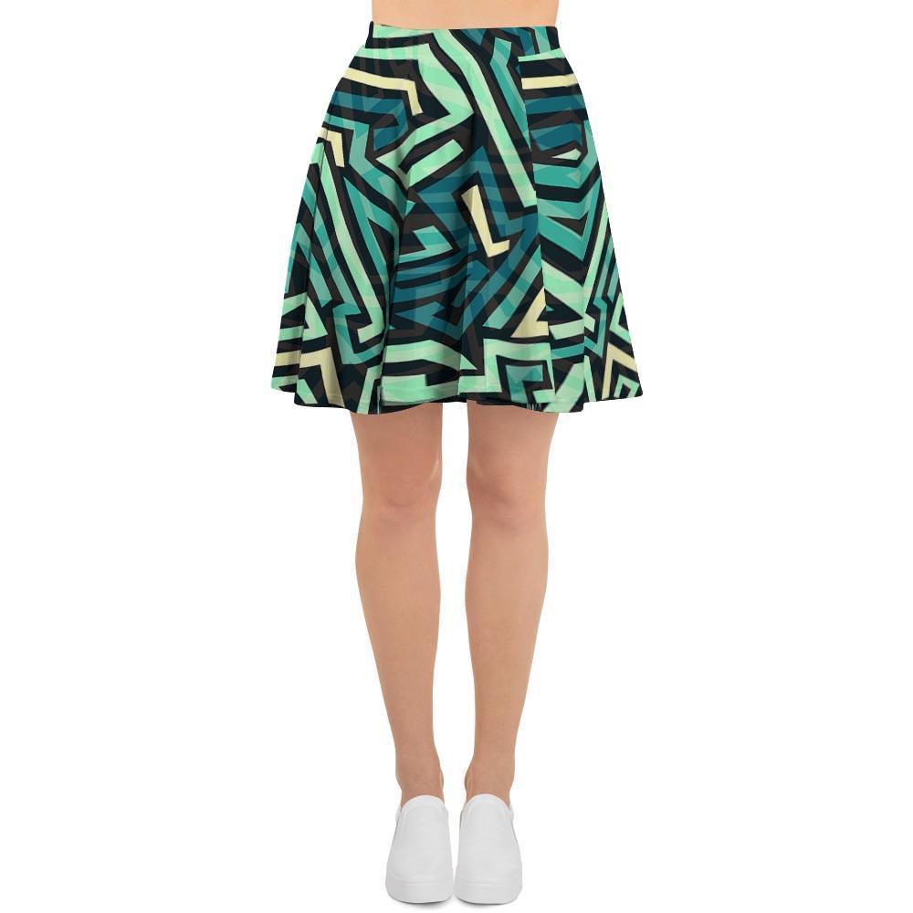 Green Geometric Abstract Women's Skirt-grizzshop