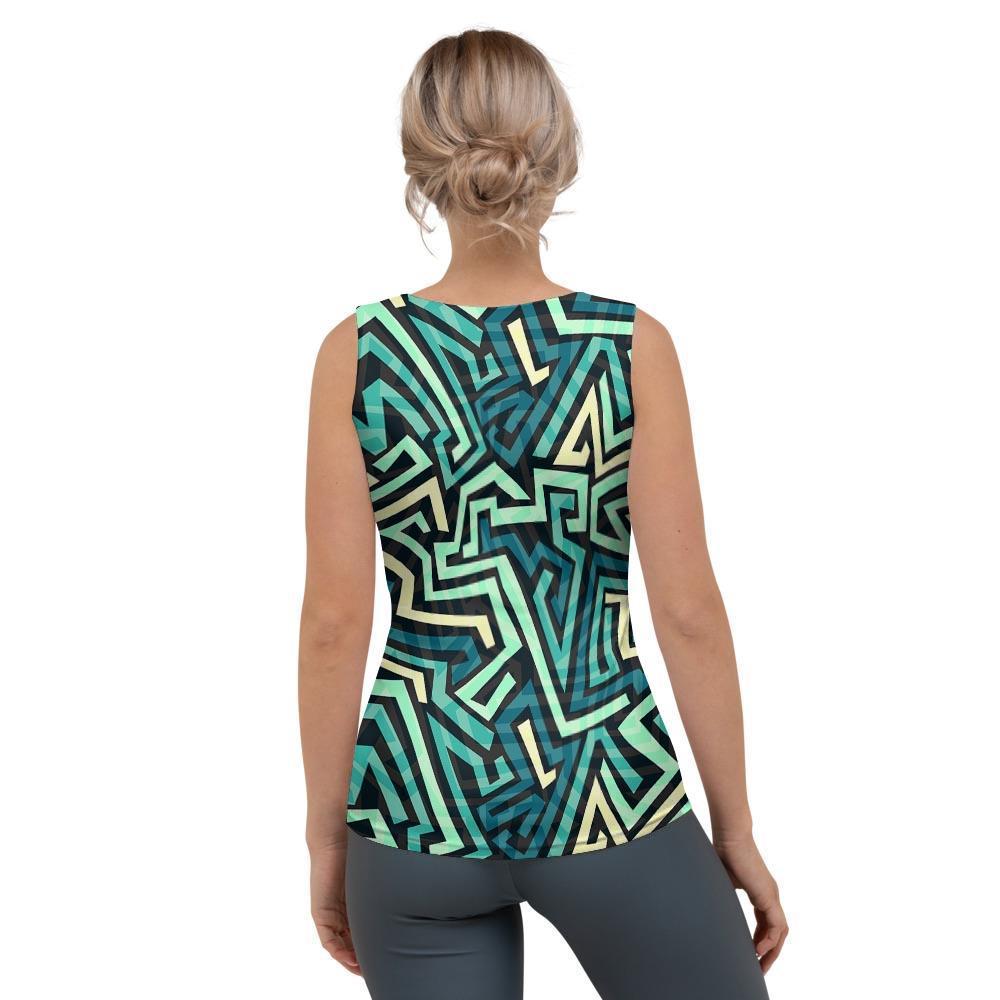 Green Geometric Abstract Women's Tank Top-grizzshop