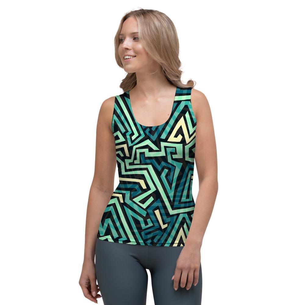 Green Geometric Abstract Women's Tank Top-grizzshop