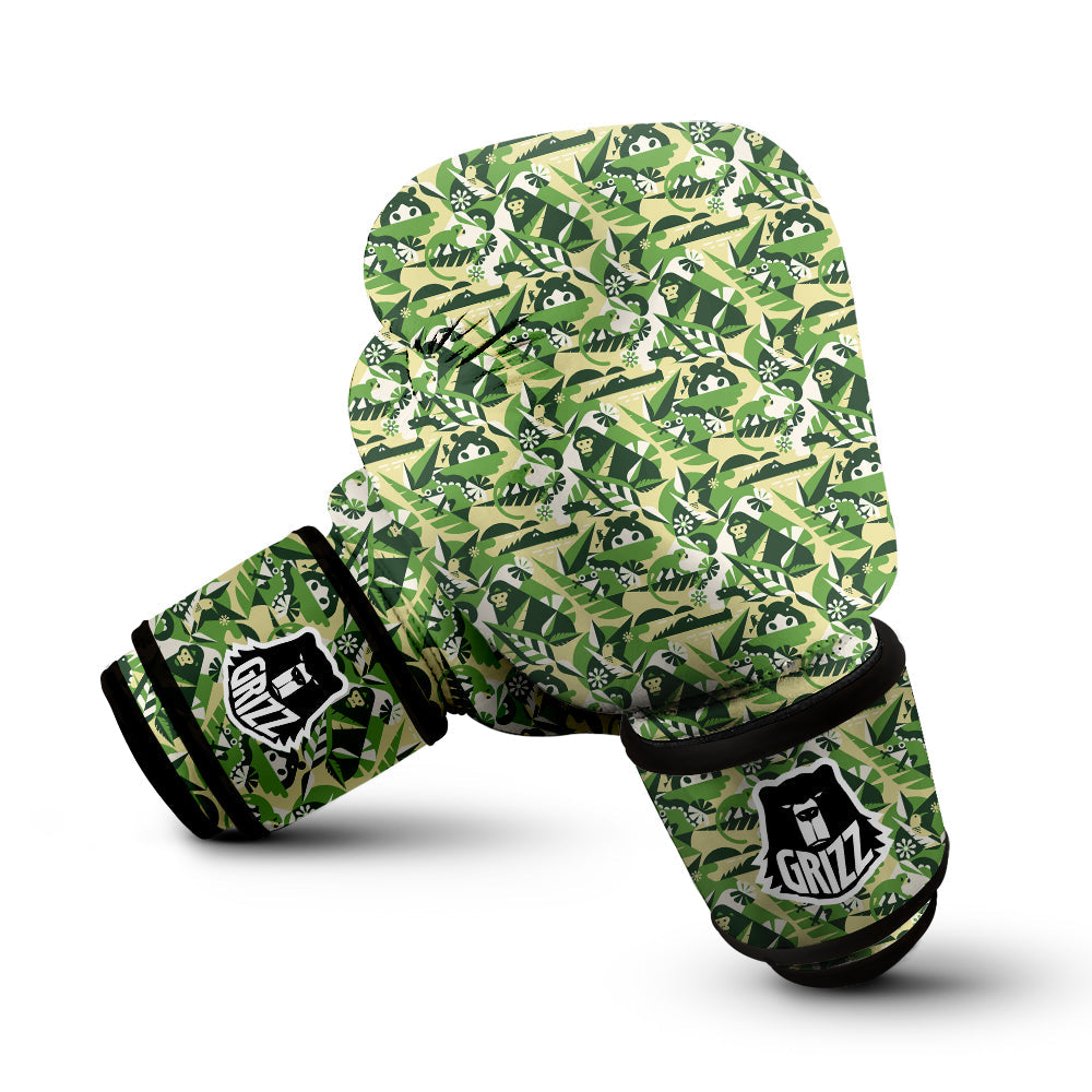 Green Geometric African Jungle Print Pattern Boxing Gloves-grizzshop