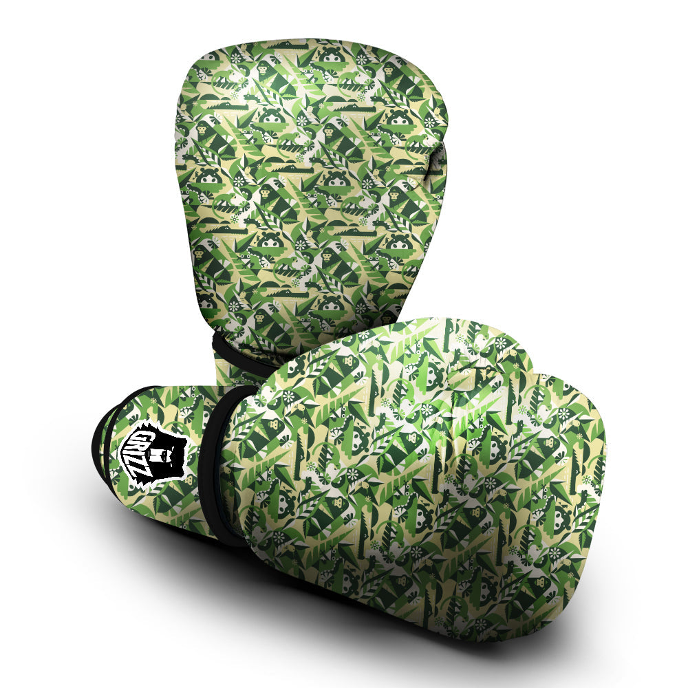 Green Geometric African Jungle Print Pattern Boxing Gloves-grizzshop