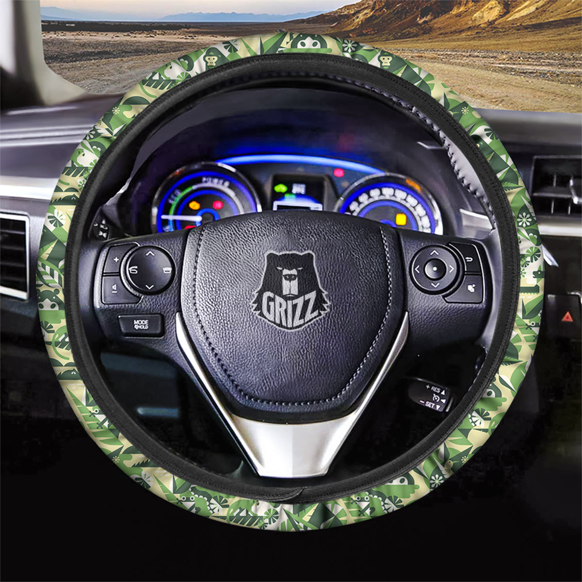 Green Geometric African Jungle Print Pattern Car Steering Wheel Cover-grizzshop